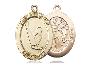 14kt solid gold St. Sebastian gymnastics patron saint medal pendant 1 inch by 3/4 inch by Bliss Manufacturing