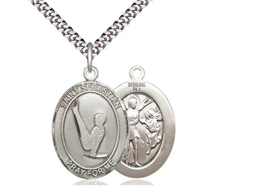 Sterling Silver St. Sebastian Gymnastics Medal Necklace 1x3/4 inch on 24 inch Chain by Bliss Manufacturing