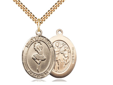 14kt Gold Filled St. Sebastian Dance Medal Necklace 1x3/4 pendant 24 inch chain Bliss Manufacturing USA
