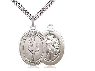 Sterling Silver St. Sebastian Patron Saint Medal Necklace 1 x 3/4 inch with 24 inch chain - Bliss USA