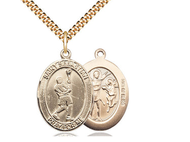 Gold Filled St. Sebastian Lacrosse Medal Necklace 1 x 3/4 inch on 24 inch Chain by Bliss