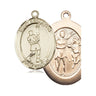 14kt solid gold St. Sebastian lacrosse medal pendant, 1 inch by 3/4 inch, handmade in USA by Bliss Manufacturing