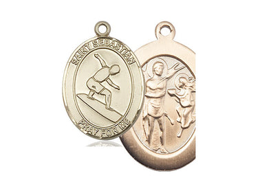 14kt Solid Gold St. Sebastian Surfing Medal 1 x 3/4 inches Medium Size Bliss USA