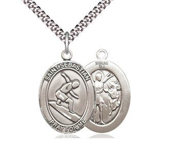 Sterling Silver St. Sebastian Patron Saint Medal Necklace 1 x 3/4 inch on 24 inch Chain by Bliss Manufacturing