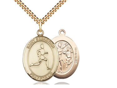 14kt gold filled St. Sebastian patron saint medal necklace 1 inch on 24 inch chain handmade by Bliss