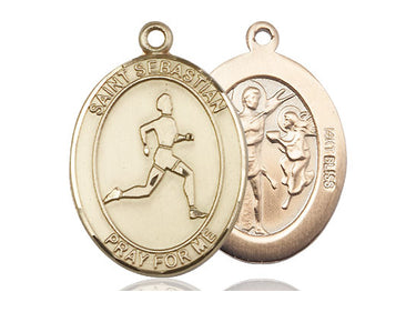 14kt Solid Gold St. Sebastian Medal pendant 1 inch by 3/4 inch patron saint of athletes handmade by Bliss Manufacturing