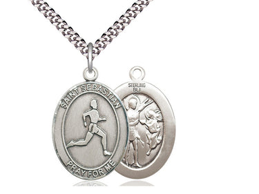 Sterling Silver St. Sebastian Patron Saint Medal Necklace 1 inch by 3/4 inch on 24 inch Chain by Bliss Manufacturing