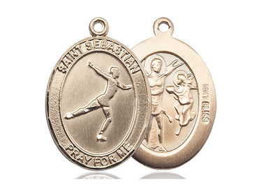 14kt solid gold St. Sebastian figure skating medal 1x3/4 inch handcrafted by Bliss Manufacturing USA