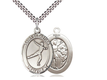 Sterling silver St. Sebastian figure skating pendant necklace 1x3/4 inch with 24 inch chain by Bliss