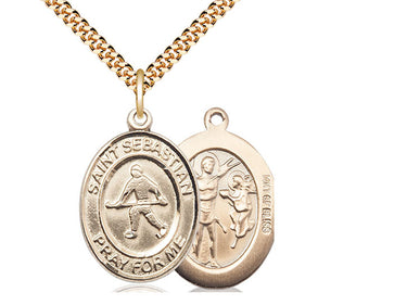 14kt gold filled St. Sebastian field hockey medal necklace with 24 inch chain, medium 1 x 3/4 inch pendant by Bliss