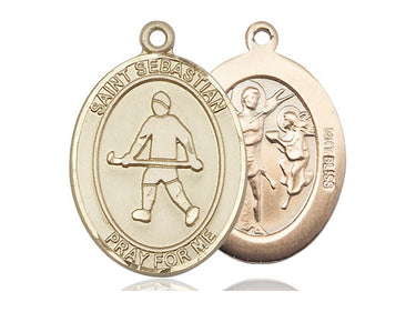 14kt solid gold St. Sebastian field hockey medal pendant, medium 1 x 3/4 inch, handcrafted by Bliss