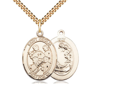 14kt Gold Filled St. Cecilia Patron Saint Medal Necklace 1 inch by 3/4 inch with 24 inch Chain Bliss Manufacturing