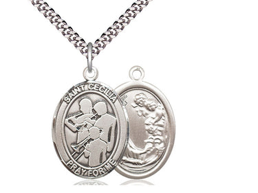 Sterling Silver St. Cecilia Patron Saint Medal Necklace 1 x 3/4 inches with 24 inch chain by Bliss