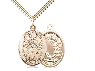 Gold Filled St. Cecilia Patron Saint Medal Necklace with 24 inch Chain by Bliss Manufacturing USA