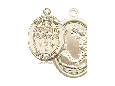 14kt Solid Gold St. Cecilia Patron Saint Medal Pendant 1 inch x 3/4 inch Handcrafted by Bliss