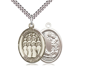 Sterling Silver St. Cecilia Patron Saint Medal Necklace 1 inch x 3/4 inch on 24 inch Chain by Bliss