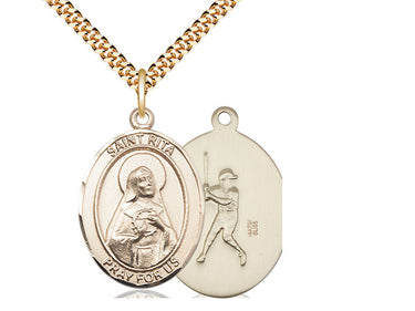 14kt Gold Filled St. Rita Baseball Medal Necklace - 1x3/4 inch pendant on 24 inch chain by Bliss