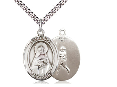 Sterling Silver St. Rita of Cascia Patron Saint Medal Necklace 1 inch by 3/4 inch on 24 inch Chain by Bliss