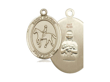 14kt Solid Gold St. Kateri Equestrian Medal Pendant 1 x 3/4 inch handcrafted by Bliss Manufacturing USA