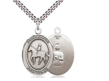 Sterling silver St. Kateri Tekakwitha equestrian patron saint medal necklace 1 x 3/4 inch 24 inch chain Bliss