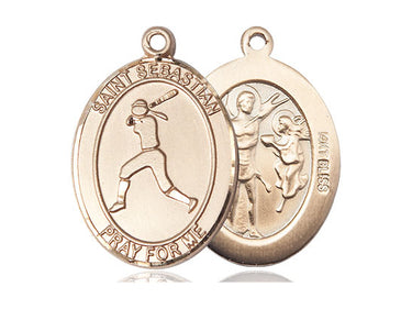 14kt Solid Gold St. Sebastian Softball Medal Pendant 1 inch by 3/4 inch handcrafted by Bliss