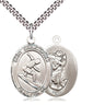 Sterling Silver St. Christopher Patron Saint Medal Necklace with Surfing Motif 1 x 3/4 inch on 24 inch Chain by Bliss