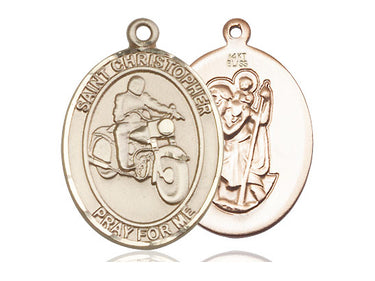 14kt solid gold St. Christopher motorcycle medal pendant 1 x 3/4 inch handmade by Bliss