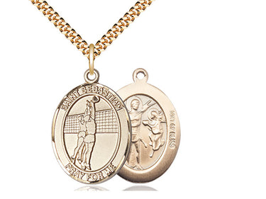 14kt Gold Filled St. Sebastian Volleyball Medal Necklace 1 inch by 3/4 inch with 24 inch chain by Bliss