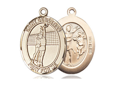 14kt Solid Gold St. Sebastian Volleyball Medal Pendant, 1x3/4 inch, handcrafted by Bliss USA