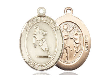 14kt solid gold St. Sebastian rugby medal pendant 1 x 3/4 handcrafted by Bliss