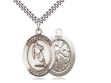 Sterling silver St. Sebastian rugby medal necklace 1 x 3/4 with 24 inch chain by Bliss