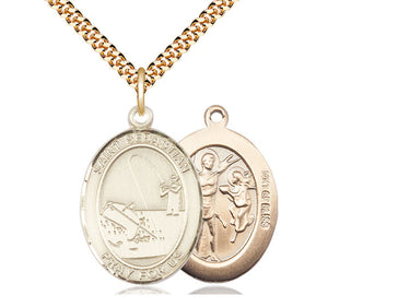 14kt Gold Filled St. Sebastian Fishing Medal Necklace 1x3/4 inch with 24 inch chain handcrafted by Bliss