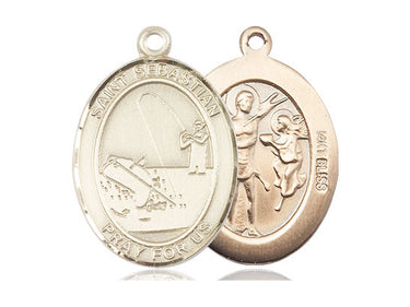 14kt Solid Gold St. Sebastian Fishing Medal Pendant 1 x 3/4 inch by Bliss Manufacturing