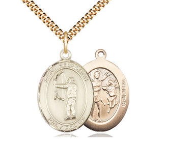 Gold Filled St. Sebastian Archery Medal Pendant Necklace 1 x 3/4 with 24 inch chain by Bliss