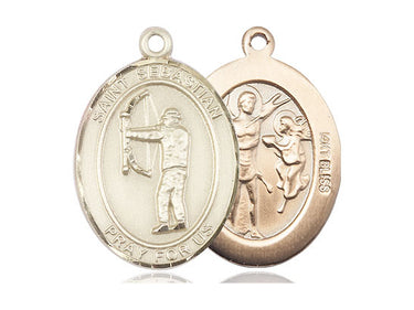 14kt Solid Gold St. Sebastian Archery Medal Pendant 1 x 3/4 inch handcrafted by Bliss