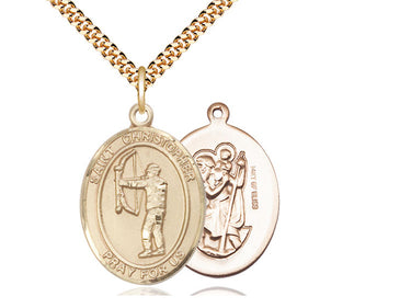 14kt gold filled St. Christopher archery patron saint medal necklace with 24 inch chain by Bliss
