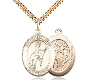 14kt Gold Filled St. Sebastian Rodeo Pendant Necklace 1 x 3/4 inches with 24 inch chain by Bliss