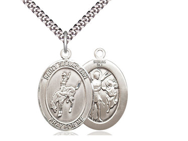 Sterling silver St. Sebastian rodeo medal necklace 1 inch pendant with 24 inch curb chain by Bliss Manufacturing