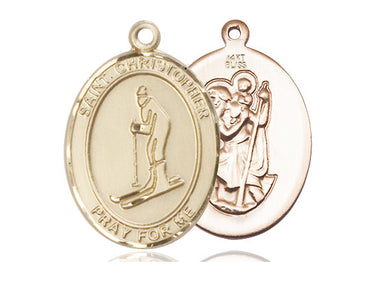 14kt Solid Gold St. Christopher Skiing Medal Pendant 1 inch by 3/4 inch handcrafted by Bliss