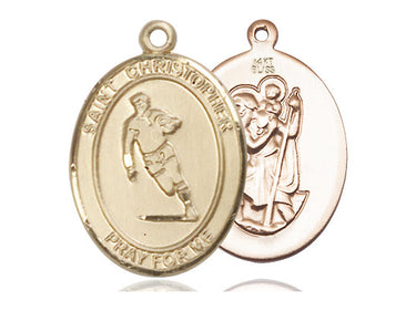 14kt solid gold St. Christopher medal pendant, 1x3/4 inch, handcrafted by Bliss Manufacturing USA