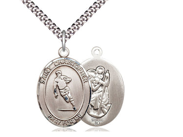 Sterling Silver St. Christopher Rugby Medal Necklace 1 inch by 3/4 inch with 24 inch chain by Bliss