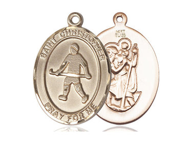 14kt Solid Gold St. Christopher Field Hockey Medal Pendant 1x3/4 inch by Bliss