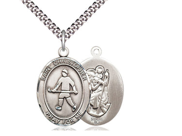 Sterling Silver St. Christopher Field Hockey Pen Medal Necklace 1x3/4 inch on 24 inch chain handmade by Bliss Manufacturing USA