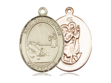 14kt Solid Gold St. Christopher Fishing Medal Pendant 1 x 3/4 inch by Bliss Manufacturing