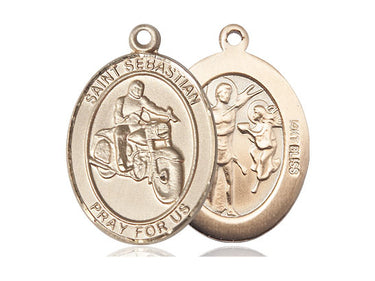 14kt Solid Gold St. Sebastian Motorcycle Medal Pendant 1 inch x 3/4 inch handcrafted by Bliss
