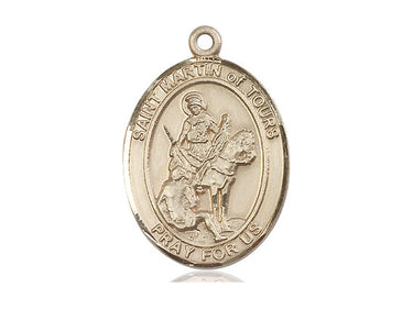 14kt Solid Gold St. Martin of Tours patron saint medal pendant, 1 inch Medium size, handcrafted by Bliss Manufacturing