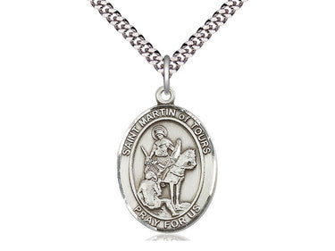 Sterling Silver St. Martin of Tours Medium Patron Saint Medal Necklace with 24 inch Chain by Bliss
