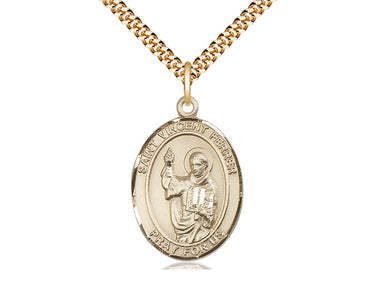 14kt Gold Filled St. Vincent Ferrer Patron Saint Medal Necklace 1 inch by 3/4 inch with 24 inch chain by Bliss Manufacturing