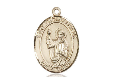 14kt solid gold St. Vincent Ferrer patron saint medal pendant, 1 inch by 3/4 inch, handcrafted by Bliss