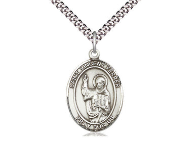 Sterling Silver St. Vincent Ferrer Patron Saint Medal Necklace 1 inch by 3/4 inch with 24 inch chain by Bliss Manufacturing